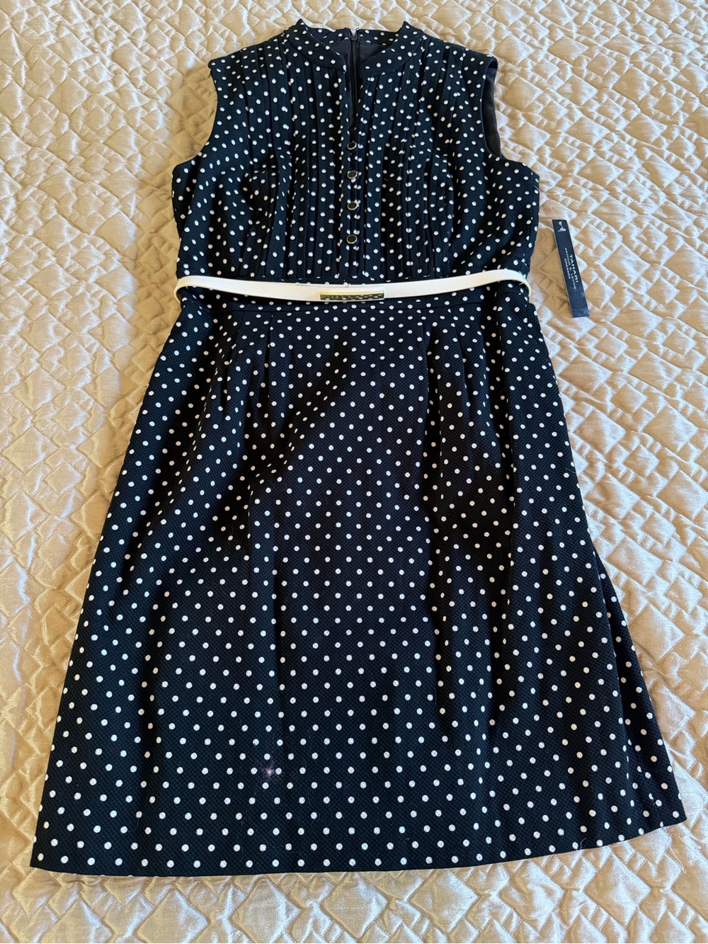 NWT Tahari Arthur S. Levine Vicky Polka Dot Fit & Flare Belted Dress